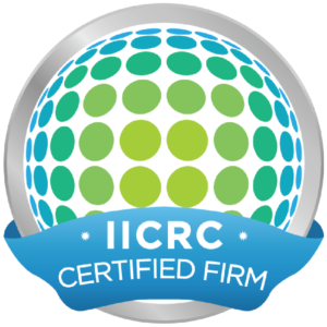 Logo for IICRC Certified Firm. Awarded to businesses that are certified to provide top-tier quality restoration services in the industry.